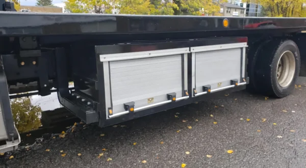 Metro FB-10 flatbed tow truck tool and storage box under-deck cabinet system