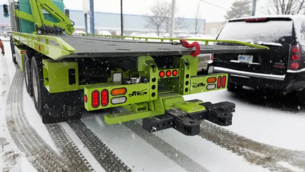 Metro FB-20 heavy-duty underlift and rear tow attachments in lime green finish