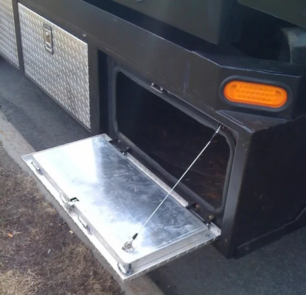 Metro Flatbed FB-5 side storage toolbox with fold-down aluminum access door