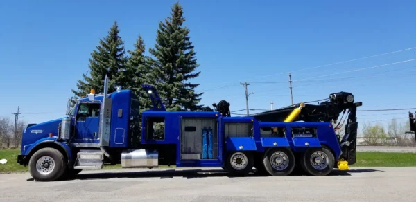 INT-60 integrated wrecker showing towing equipment storage body