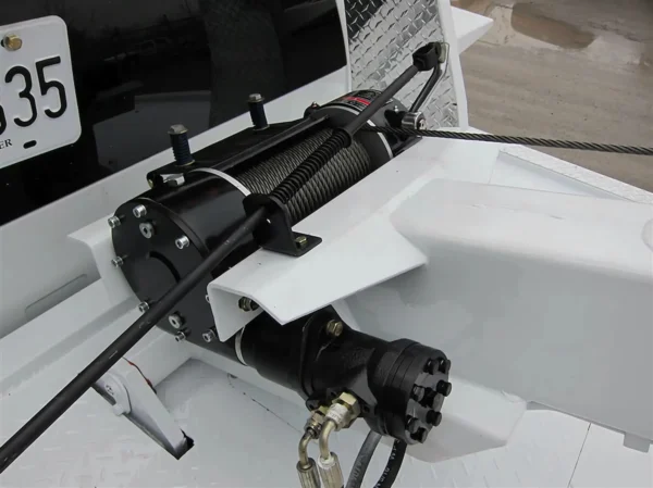 Metro Tow Trucks INT-5 white tow truck winch close-up