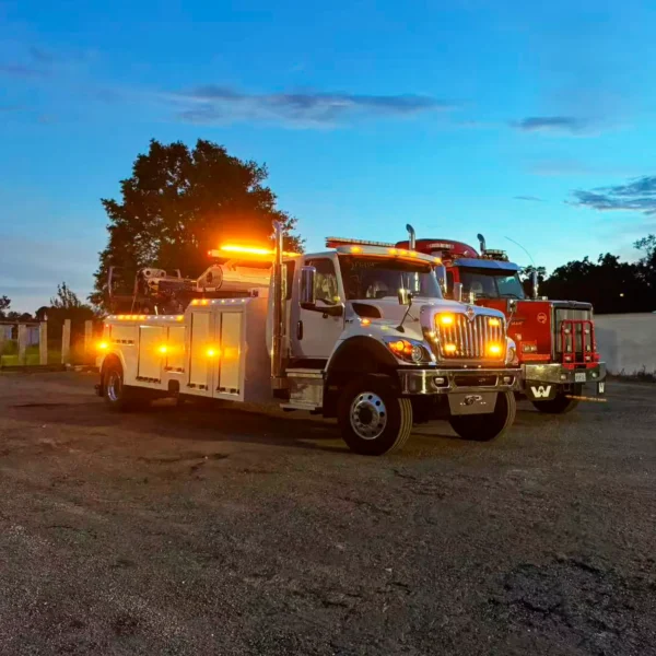 Metro Tow Trucks RTR-16 Rotator heavy-duty wrecker with 360° hydraulic boom at night scene