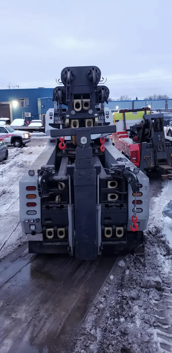Rear view of Metro Tow Trucks RTR-50 heavy-duty rotator on job site