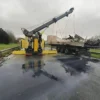 Metro RTR-70 boom rotator uprighting crashed trailer during emergency recovery