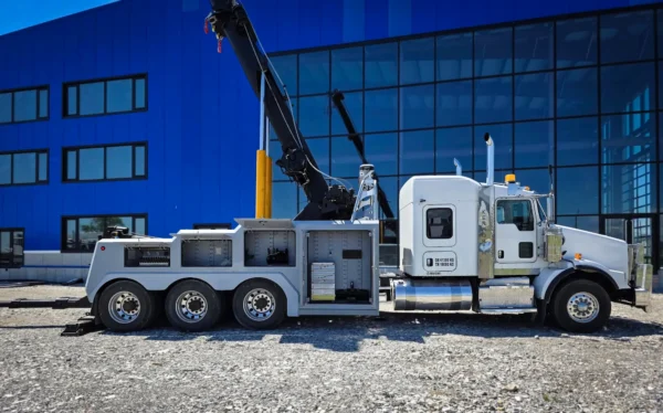 Metro Tow Trucks IND-60 independent wrecker with side compartments open for equipment access