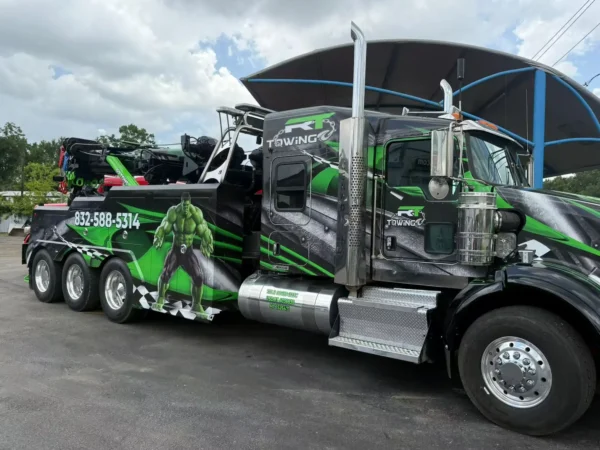 Metro Tow Trucks IND-60 independent wrecker side profile with extended boom assembly