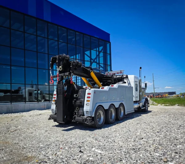 Metro Tow Trucks IND-60 wrecker rear view showing boom and underlift assembly