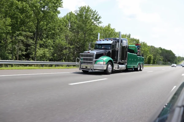 Metro Tow Trucks RTR-25 rotator heavy wrecker driving on highway during recovery service